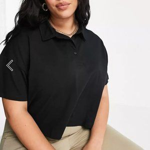 ASOS DESIGN Curve cropped boxy polo with short sleeve in black